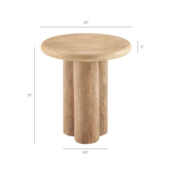Tori 20 Inch Round Indoor and Outdoor Side Table Travertine