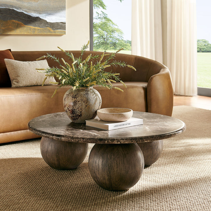 Pietra Indoor Outdoor Round Coffee Table Dark Emperador Marble