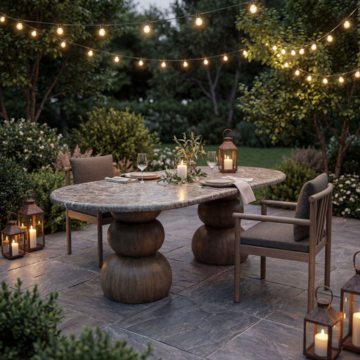 Pietra Indoor Outdoor Oval Dining Table Dark Emperador Marble