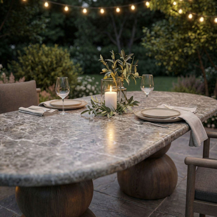 Pietra Indoor Outdoor Oval Dining Table Dark Emperador Marble