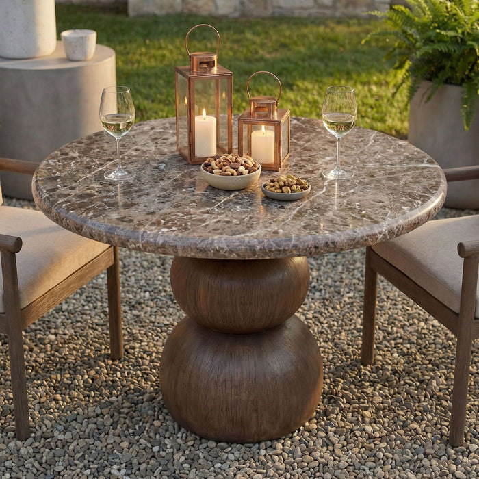 Pietra Indoor Outdoor Round Dining Table Dark Emperador Marble