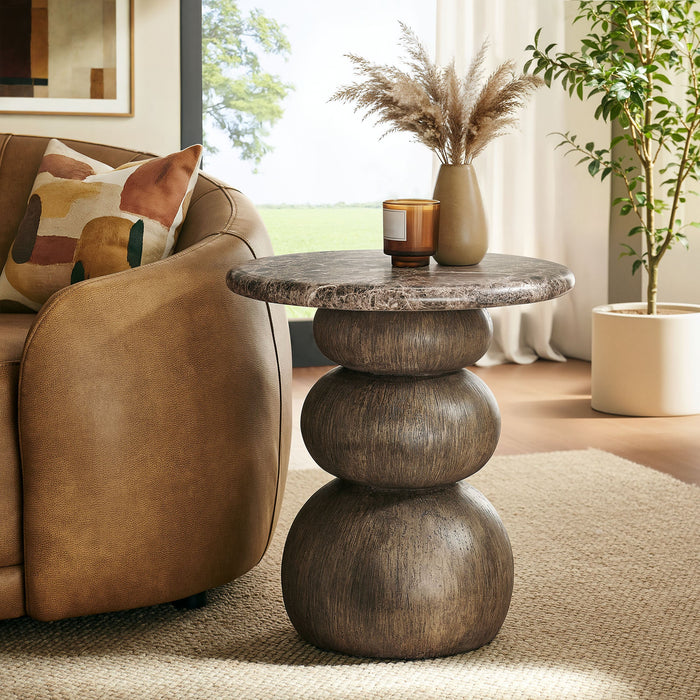 Pietra Indoor Outdoor Round Side Table Dark Emperador Marble
