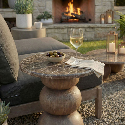 Pietra Indoor Outdoor Round Side Table Dark Emperador Marble