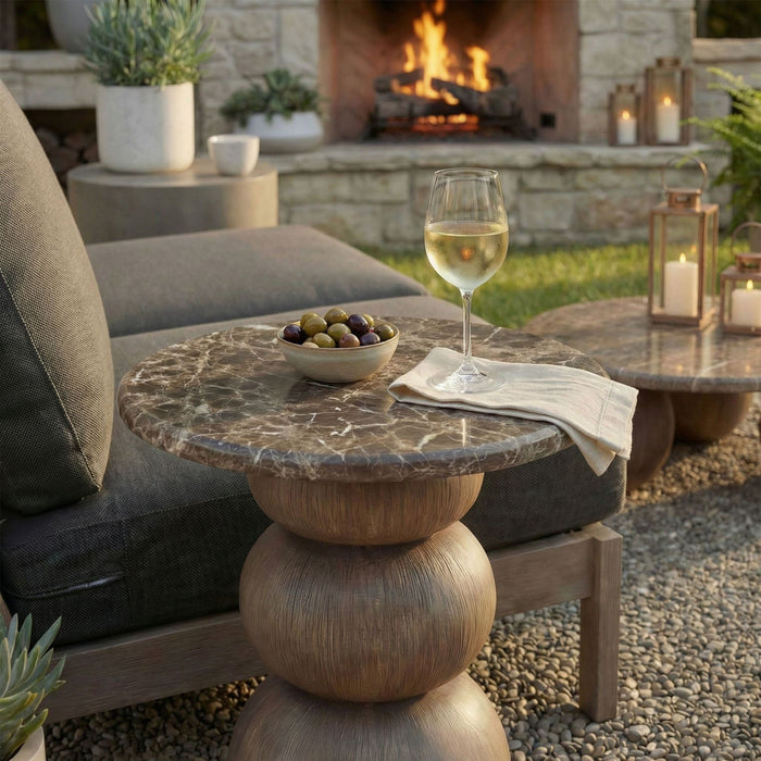Pietra Indoor Outdoor Round Side Table Dark Emperador Marble