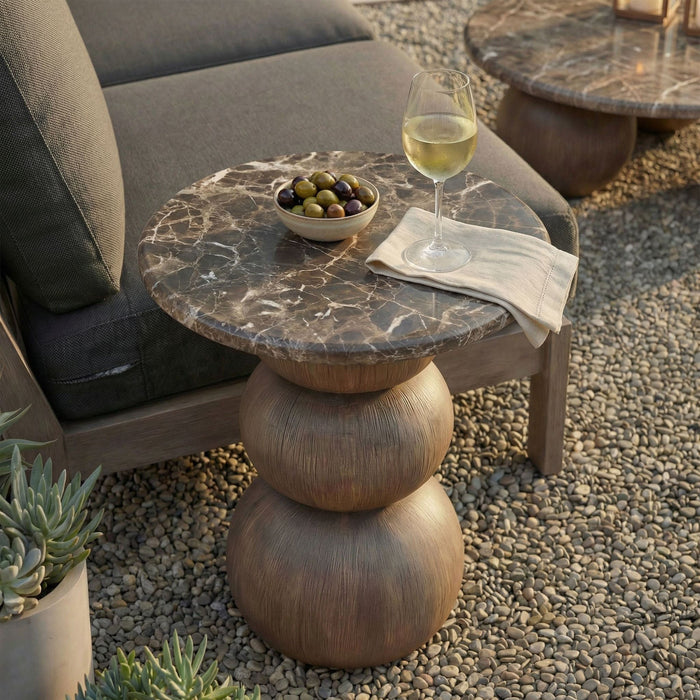Pietra Indoor Outdoor Round Side Table Dark Emperador Marble