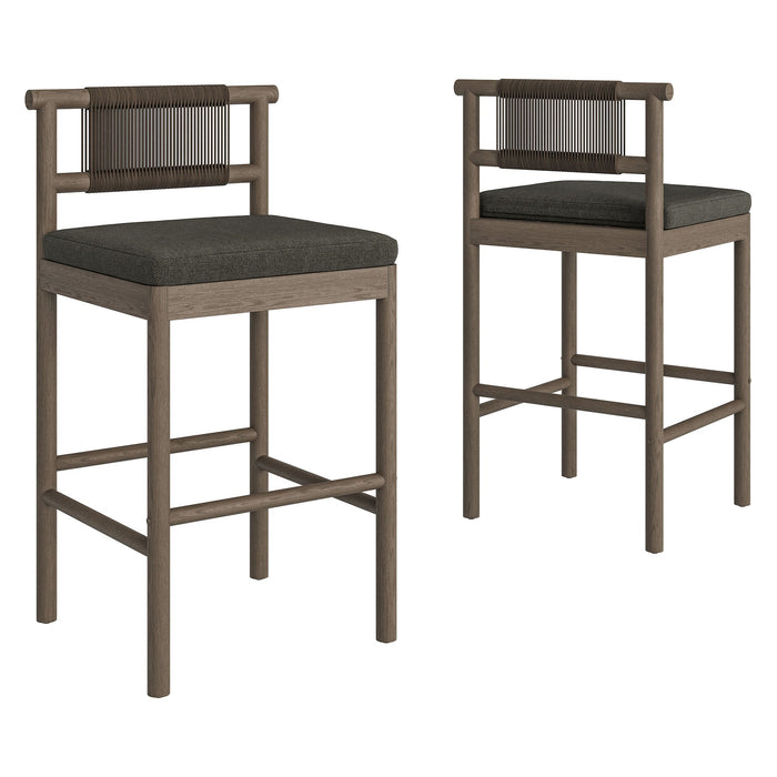 Eleni Outdoor Teak Wood Bar Stools Set of 2 Weathered Gray Flint