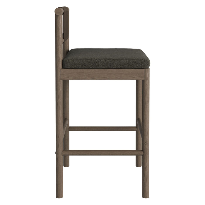 Eleni Outdoor Teak Wood Bar Stools Set of 2 Weathered Gray Flint