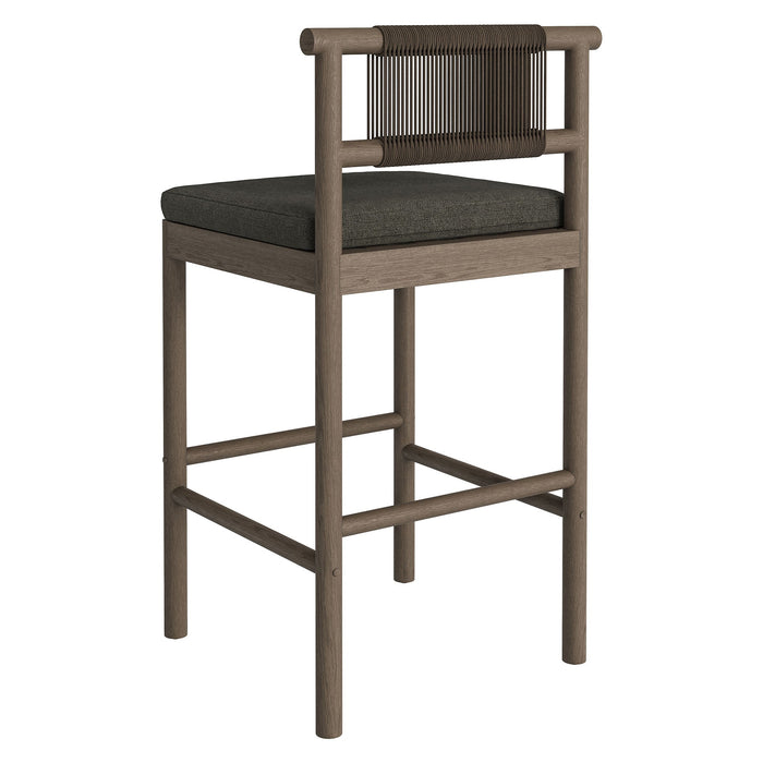 Eleni Outdoor Teak Wood Bar Stools Set of 2 Weathered Gray Flint