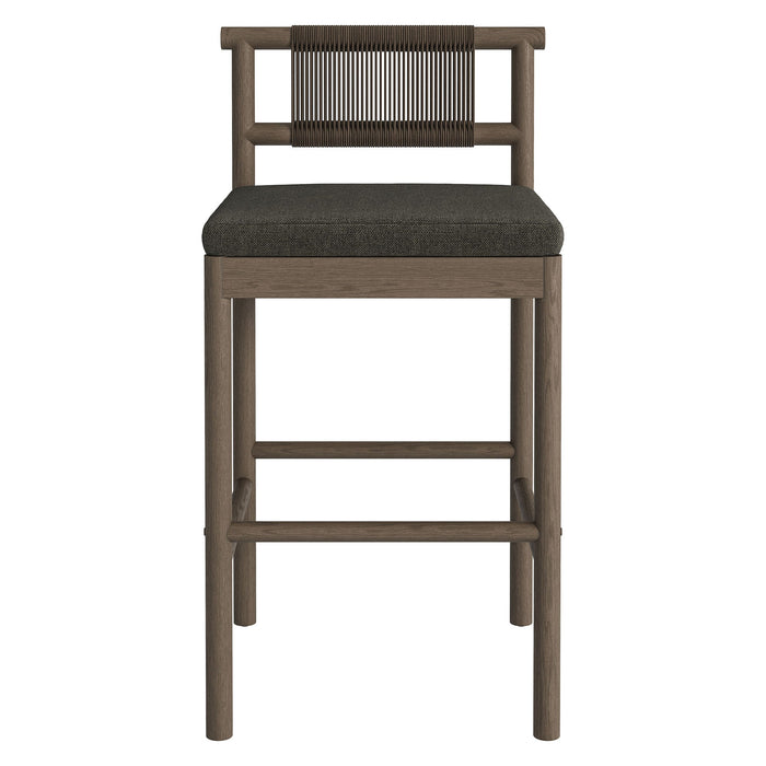 Eleni Outdoor Teak Wood Bar Stools Set of 2 Weathered Gray Flint