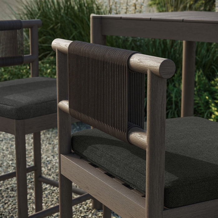 Eleni Outdoor Teak Wood Bar Stools Set of 2 Weathered Gray Flint