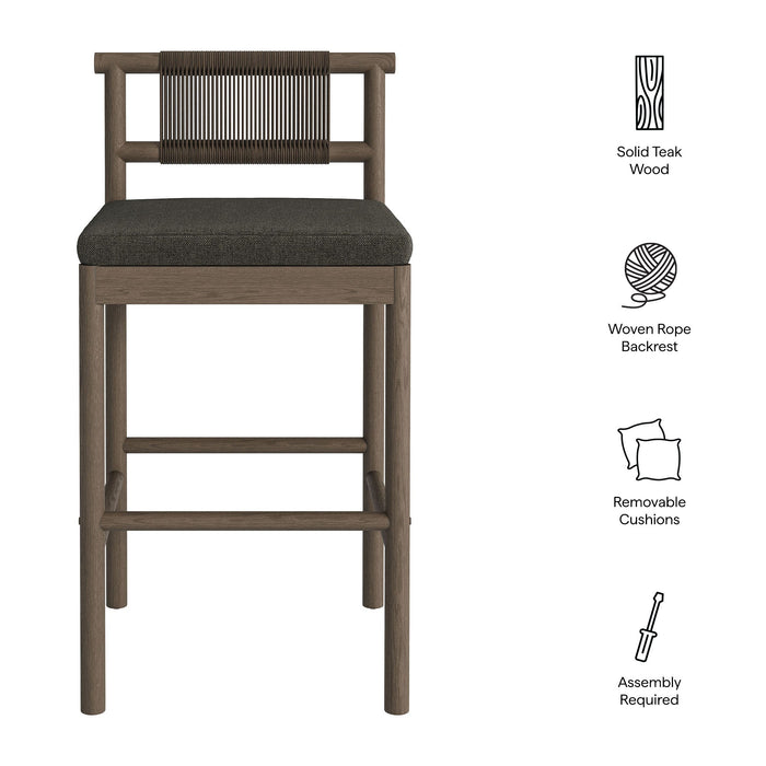 Eleni Outdoor Teak Wood Bar Stools Set of 2 Weathered Gray Flint