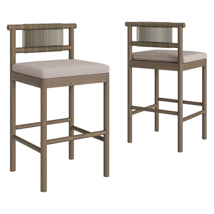 Eleni Outdoor Teak Wood Bar Stools Set of 2 Weathered Gray Pebble