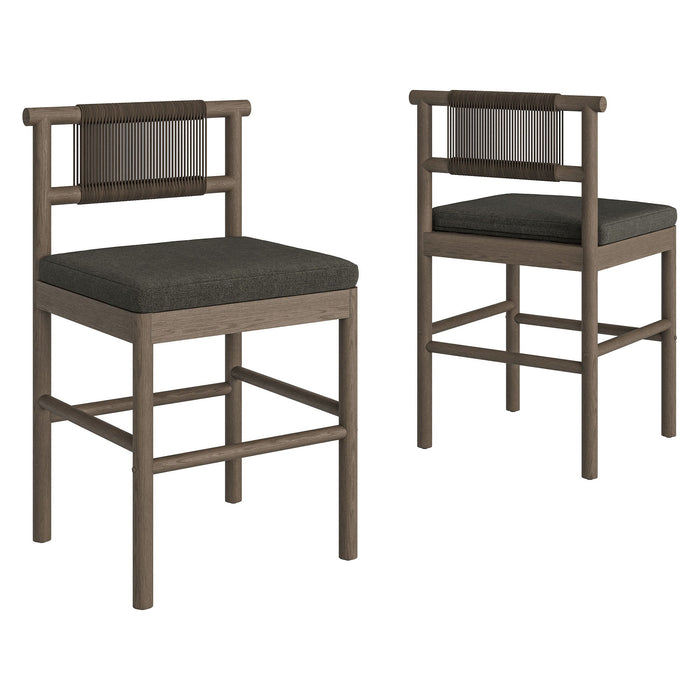 Eleni Outdoor Teak Wood Counter Stools Set of 2 Weathered Gray Flint