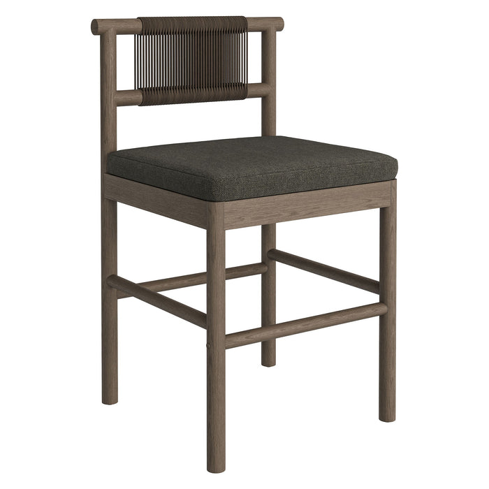 Eleni Outdoor Teak Wood Counter Stools Set of 2 Weathered Gray Flint