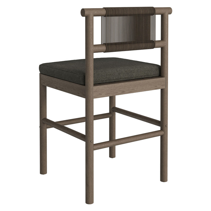 Eleni Outdoor Teak Wood Counter Stools Set of 2 Weathered Gray Flint