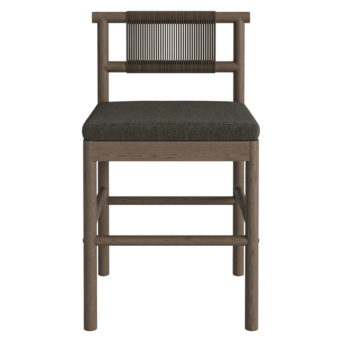 Eleni Outdoor Teak Wood Counter Stools Set of 2 Weathered Gray Flint