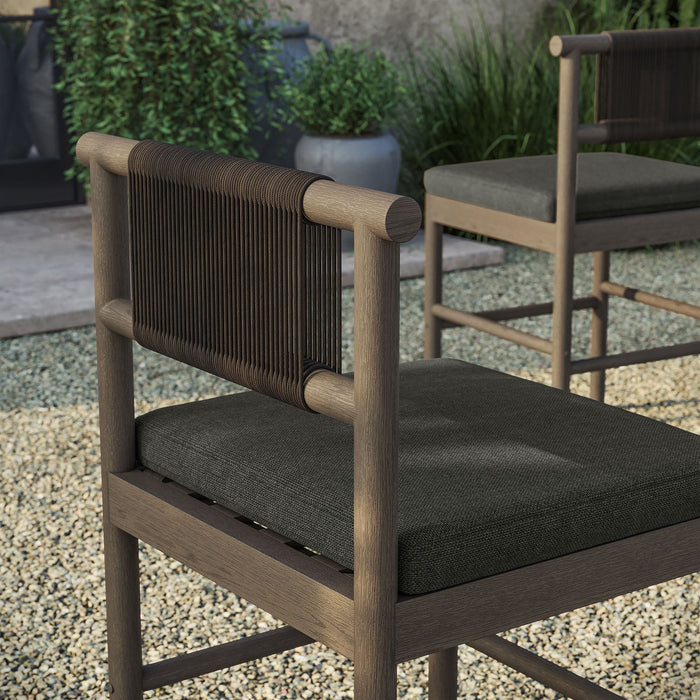 Eleni Outdoor Teak Wood Counter Stools Set of 2 Weathered Gray Flint