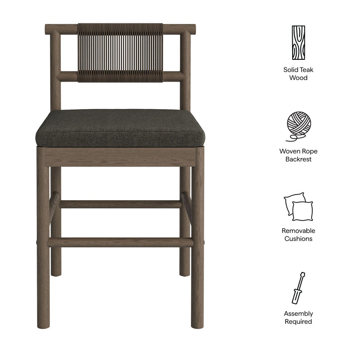 Eleni Outdoor Teak Wood Counter Stools Set of 2 Weathered Gray Flint