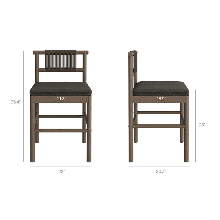 Eleni Outdoor Teak Wood Counter Stools Set of 2 Weathered Gray Flint