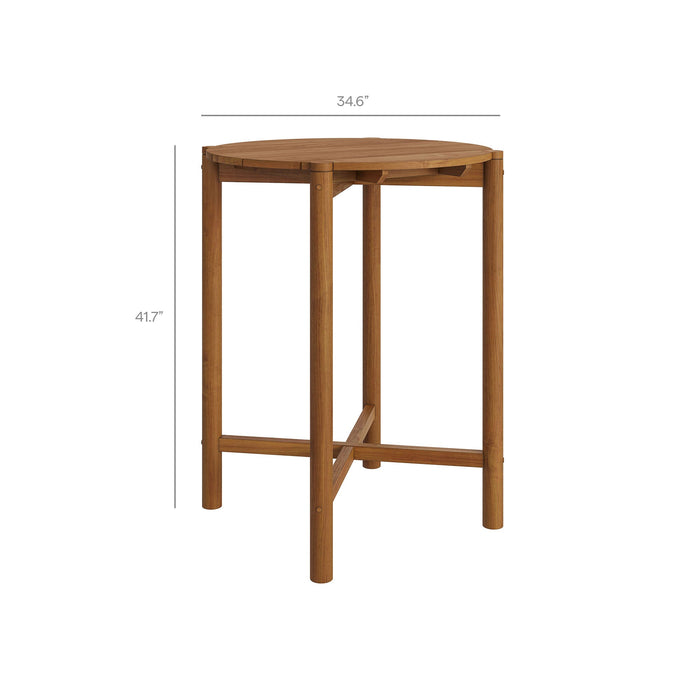 Eleni Round 35 Inch Outdoor Teak Wood Round Bar Table Natural