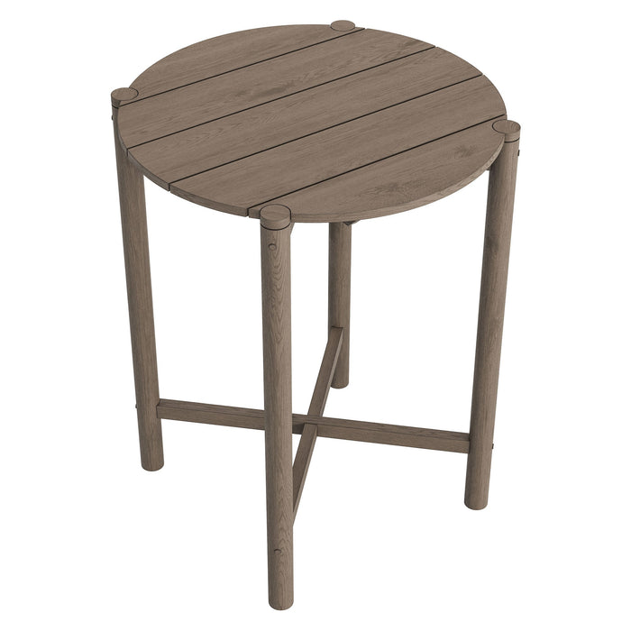 Eleni Round 35 Inch Outdoor Teak Wood Round Bar Table Weathered Gray Teak