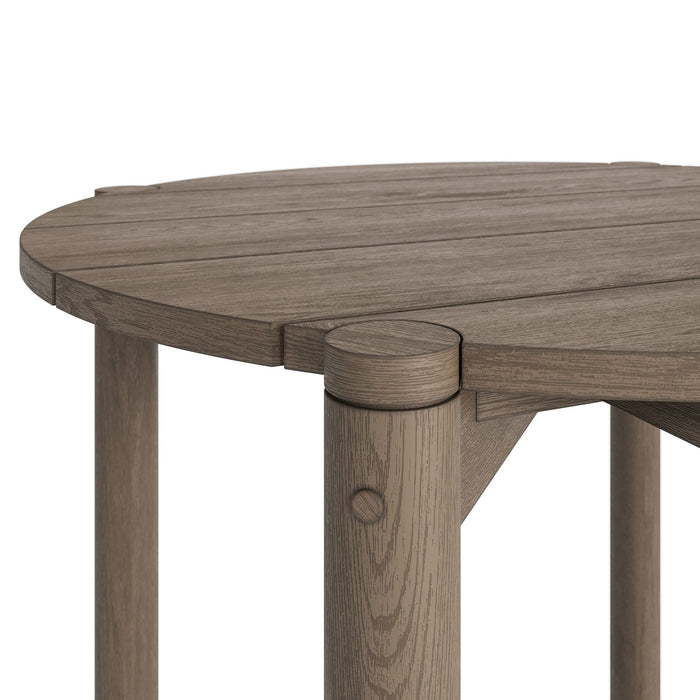Eleni Round 35 Inch Outdoor Teak Wood Round Bar Table Weathered Gray Teak
