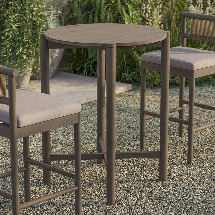 Eleni Round 35 Inch Outdoor Teak Wood Round Bar Table Weathered Gray Teak