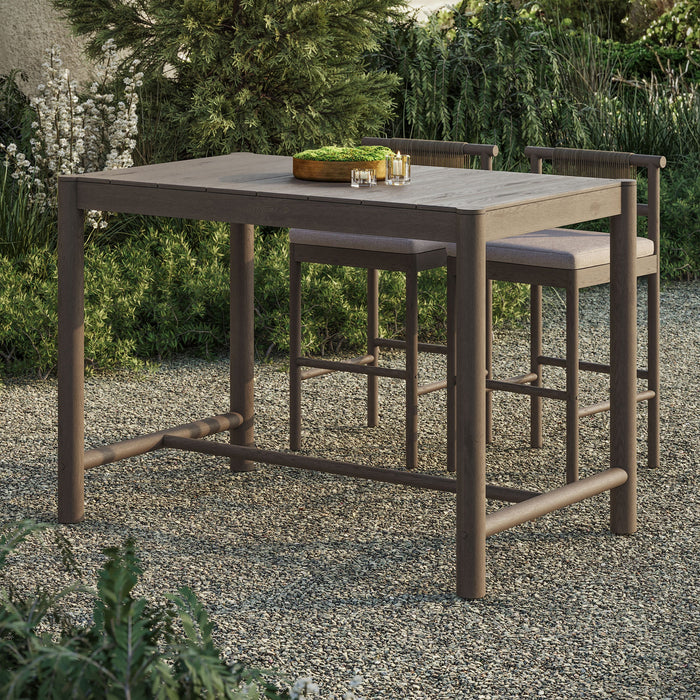 Eleni Rectangle 56-Inch Outdoor Teak Wood Rectangular Bar Table Weathered Gray Teak