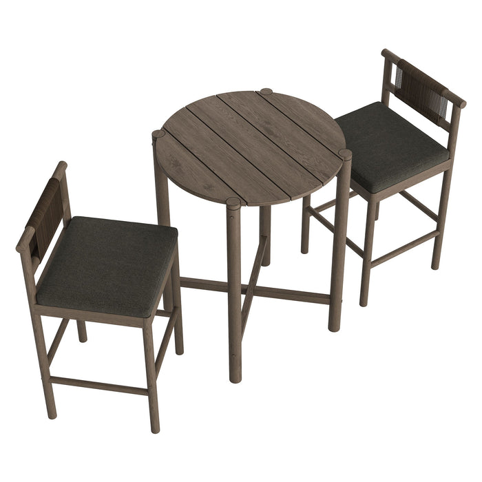 Eleni 3-Piece Outdoor Teak Wood Bar Set Weathered Gray Flint