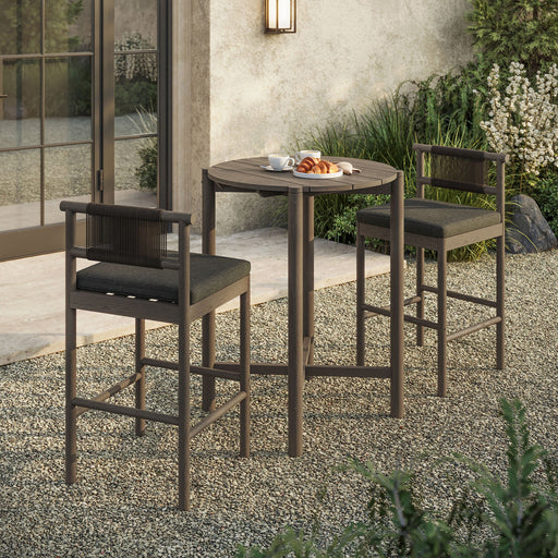 Eleni 3-Piece Outdoor Teak Wood Bar Set Weathered Gray Flint
