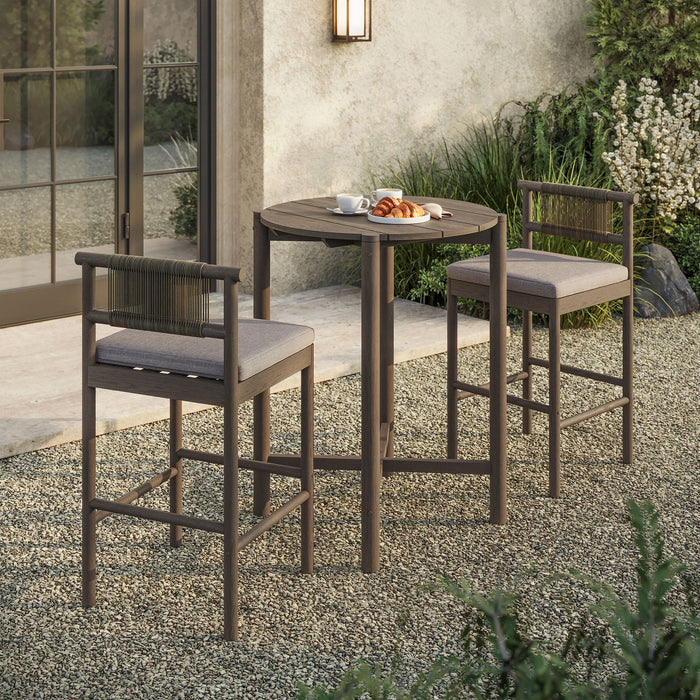 Eleni 3-Piece Outdoor Teak Wood Bar Set Weathered Gray Pebble