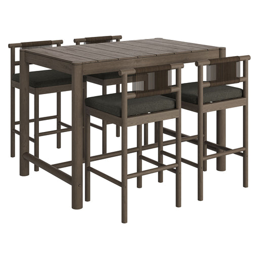 Eleni 5-Piece Outdoor Teak Wood Bar Set Weathered Gray Flint
