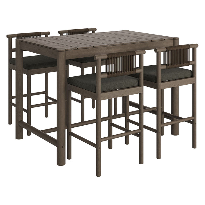 Eleni 5-Piece Outdoor Teak Wood Bar Set Weathered Gray Flint