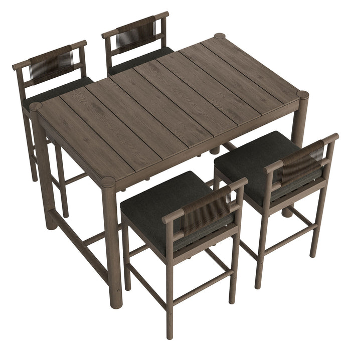 Eleni 5-Piece Outdoor Teak Wood Bar Set Weathered Gray Flint