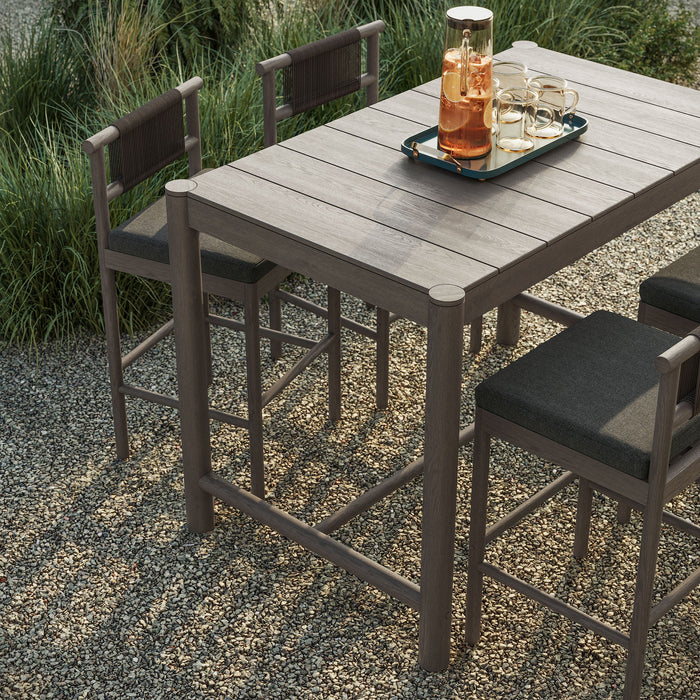 Eleni 5-Piece Outdoor Teak Wood Bar Set Weathered Gray Flint
