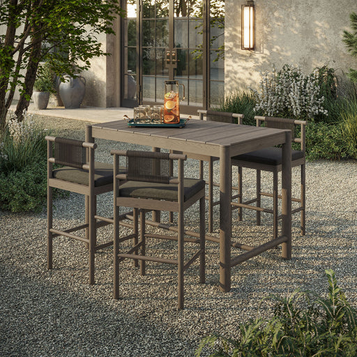 Eleni 5-Piece Outdoor Teak Wood Bar Set Weathered Gray Flint