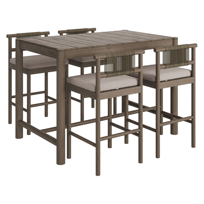 Eleni 5-Piece Outdoor Teak Wood Bar Set Weathered Gray Pebble