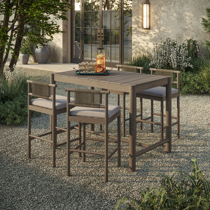Eleni 5-Piece Outdoor Teak Wood Bar Set Weathered Gray Pebble