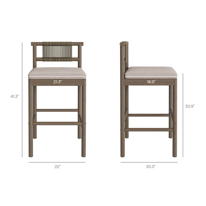 Eleni 5-Piece Outdoor Teak Wood Bar Set Weathered Gray Pebble