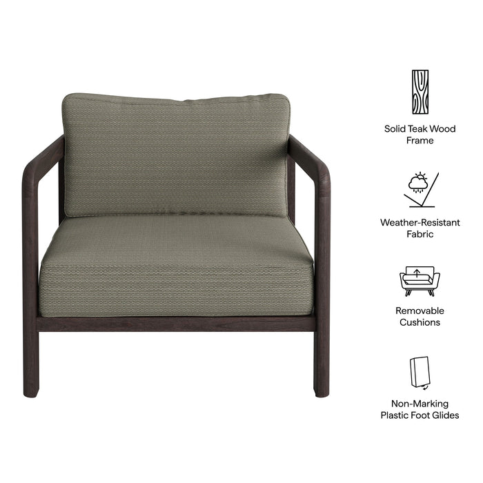 Modway Kona Outdoor Teak Wood Armchair in Ash - dimensions and specifications
