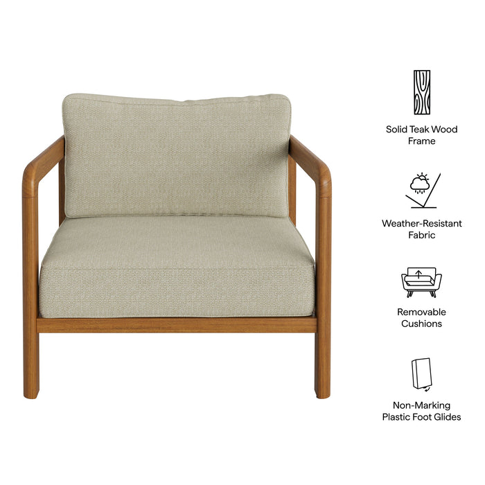Modway Kona Outdoor Teak Wood Armchair in Sand - dimensions and specifications