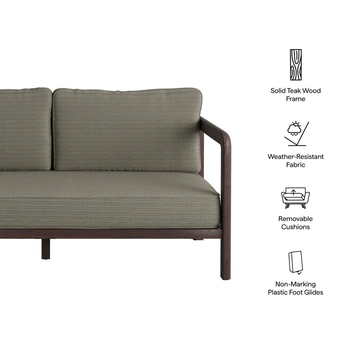 Modway Kona Outdoor Teak Wood Loveseat in Ash - dimensions and specifications