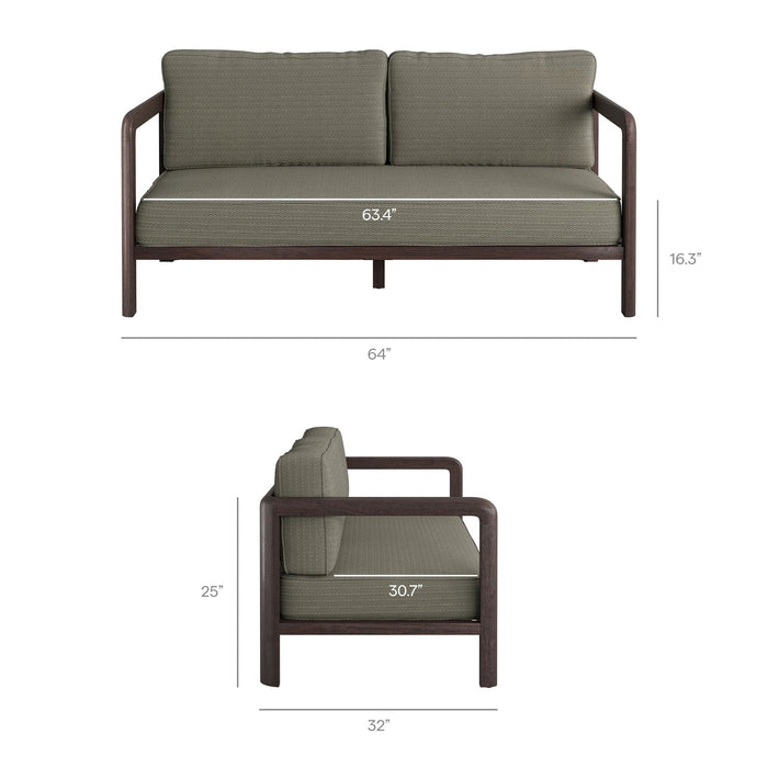 Modway Kona Outdoor Teak Wood Loveseat in Ash - dimensions and specifications 18