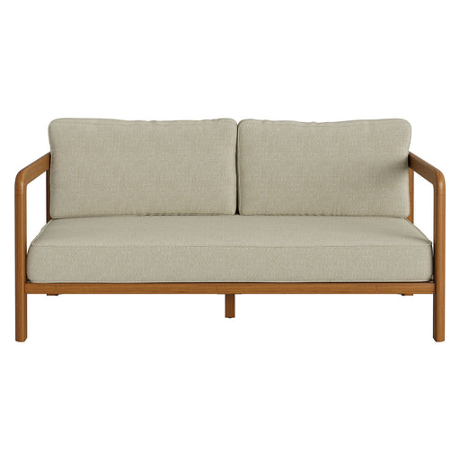 Modway Kona Outdoor Teak Wood Loveseat in Sand - front view