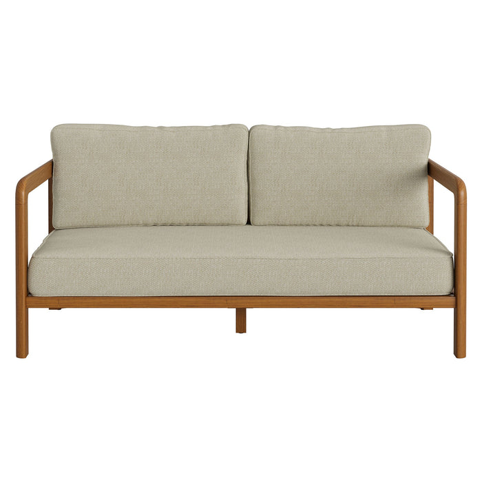 Modway Kona Outdoor Teak Wood Loveseat in Sand - front view