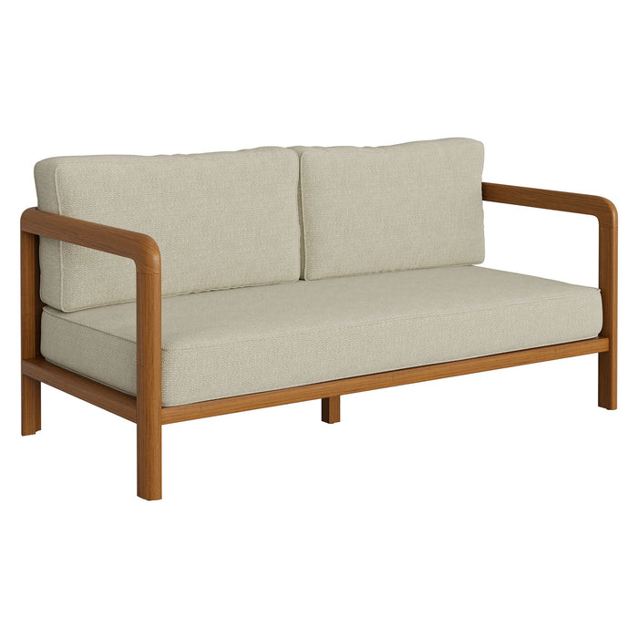 Modway Kona Outdoor Teak Wood Loveseat in Sand - angled view