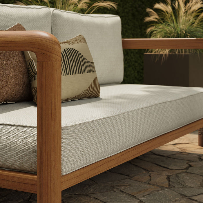 Modway Kona Outdoor Teak Wood Loveseat in Sand - lifestyle view 11