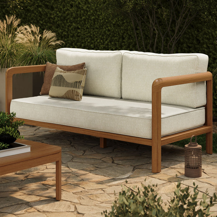 Modway Kona Outdoor Teak Wood Loveseat in Sand - lifestyle view 13