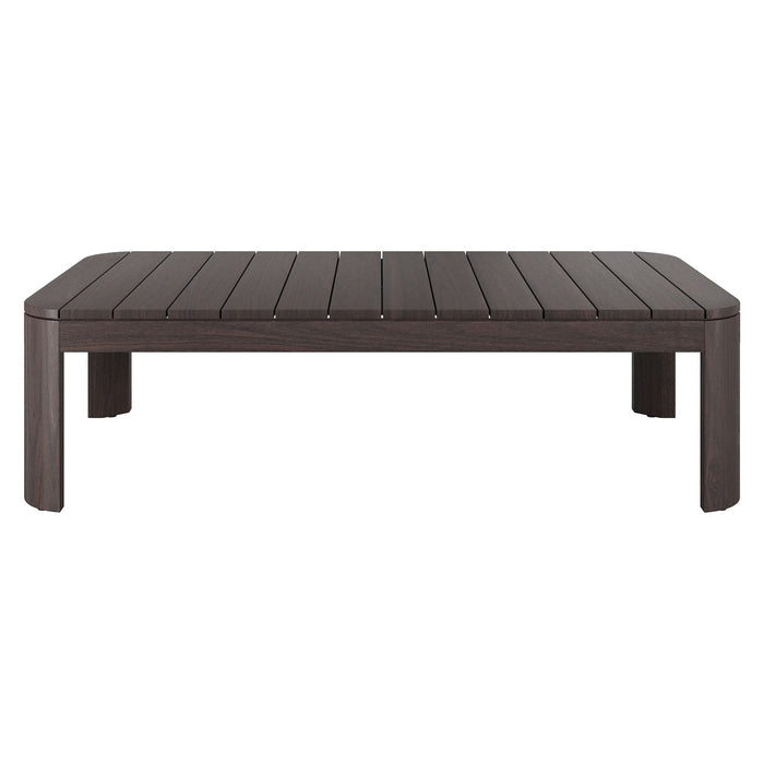 Modway Kona 47 Inch Outdoor Teak Wood Coffee Table in Dark Brown - front view
