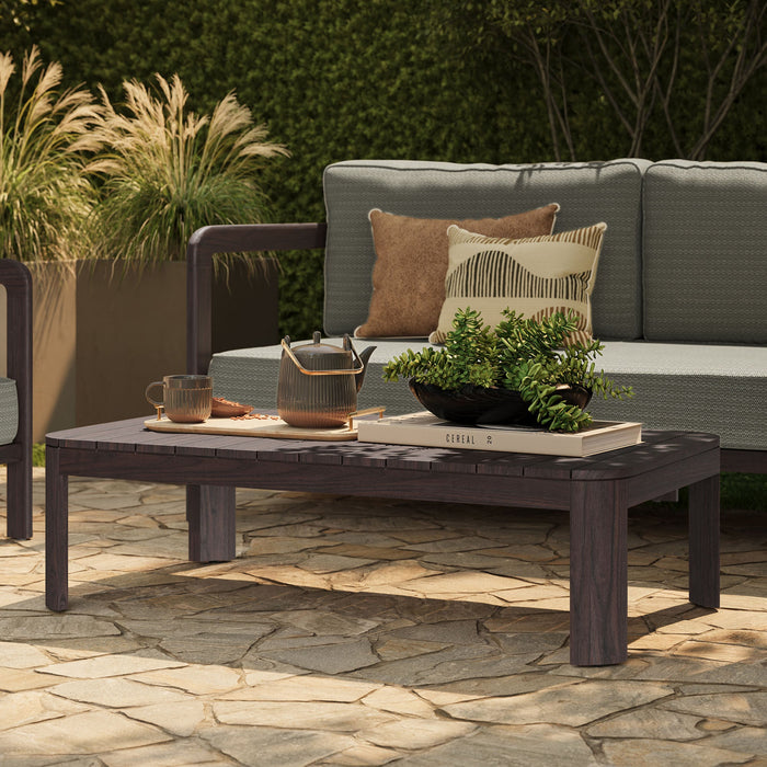 Modway Kona 47 Inch Outdoor Teak Wood Coffee Table in Dark Brown - lifestyle view 14